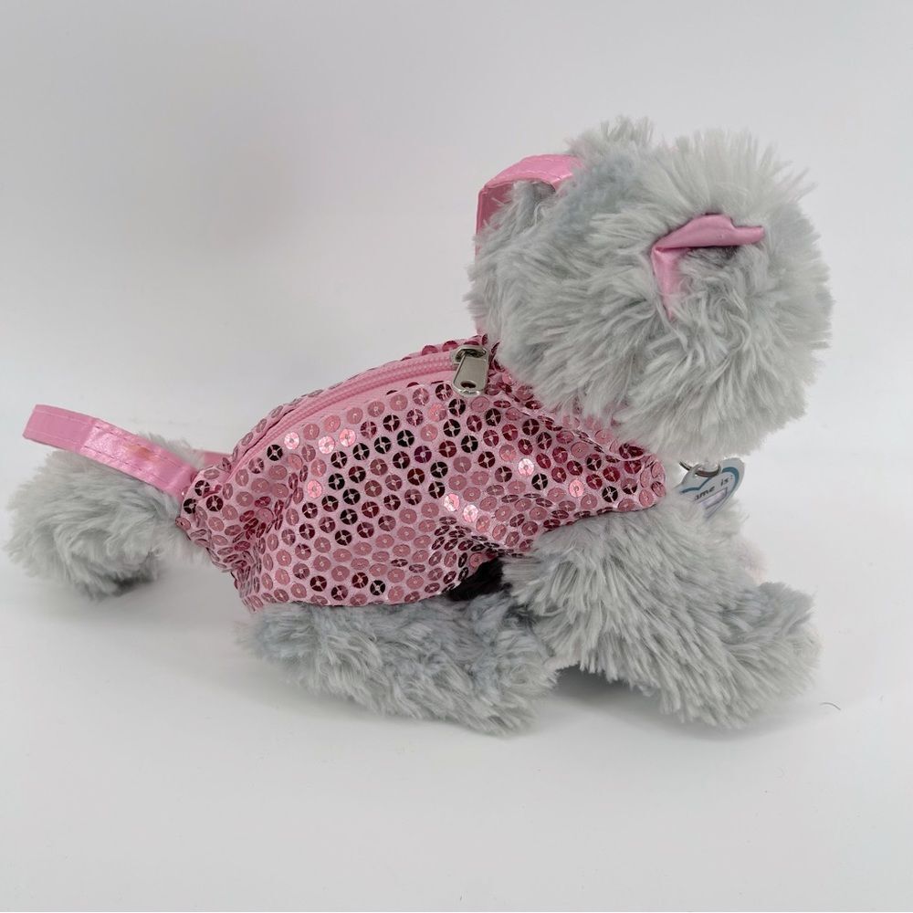 Girl’s Gray Fluffy Cat Kitten Pink Sequin Bling Zip Top Cute Purse Handbag - Picture 3 of 8